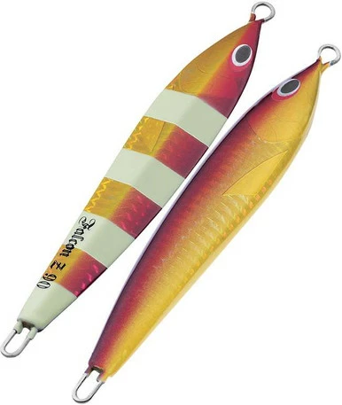Sea Falcon Z Slide Jig - 120g - Red Gold Zebra Stripe Glow 1 Sea Falcon Z Slide Jig - 120g - Red Gold Zebra Stripe Glow